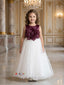 Wine & Off-White 3D Floral Net Ball Gown