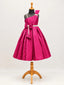 Girls Magenta Pink One-Shoulder Party Frock with Pearl Detailing