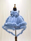 Girls Powder Blue High-Low Ruffle Net Party Frock