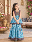 Sky Blue Geometric Printed Peplum Kurti & Tiered Sharara Set
