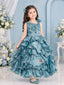 Royal Sky Blue 3D Floral Bodice Multi-Tiered Ruffle Ball Gown