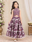 Deep Wine Geometric Embroidered Halter Choli & Printed Tiered Lehenga Set