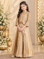 Metallic Fawn Sequinned Open Jacket & Knife-Pleated Lehenga Set