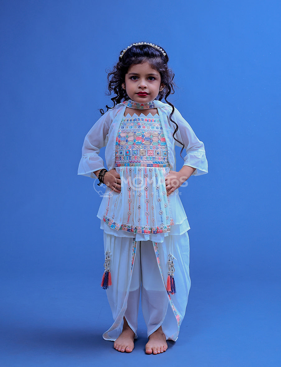 Cream Dhoti Set For Girl
