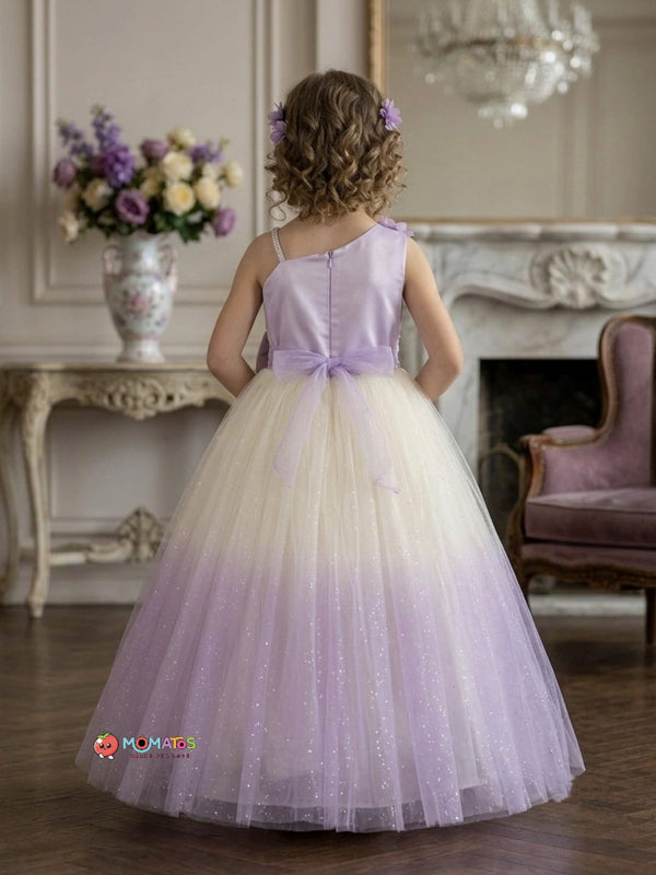 Lavender Purple Ombre 3D Floral Vine Party Gown