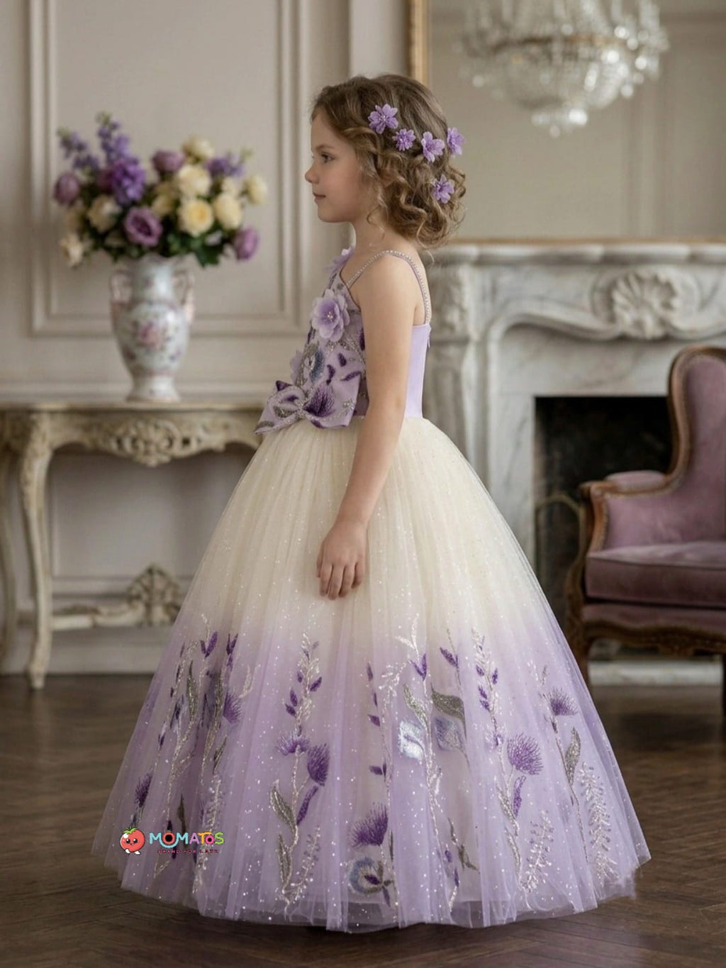 Lavender Purple Ombre 3D Floral Vine Party Gown