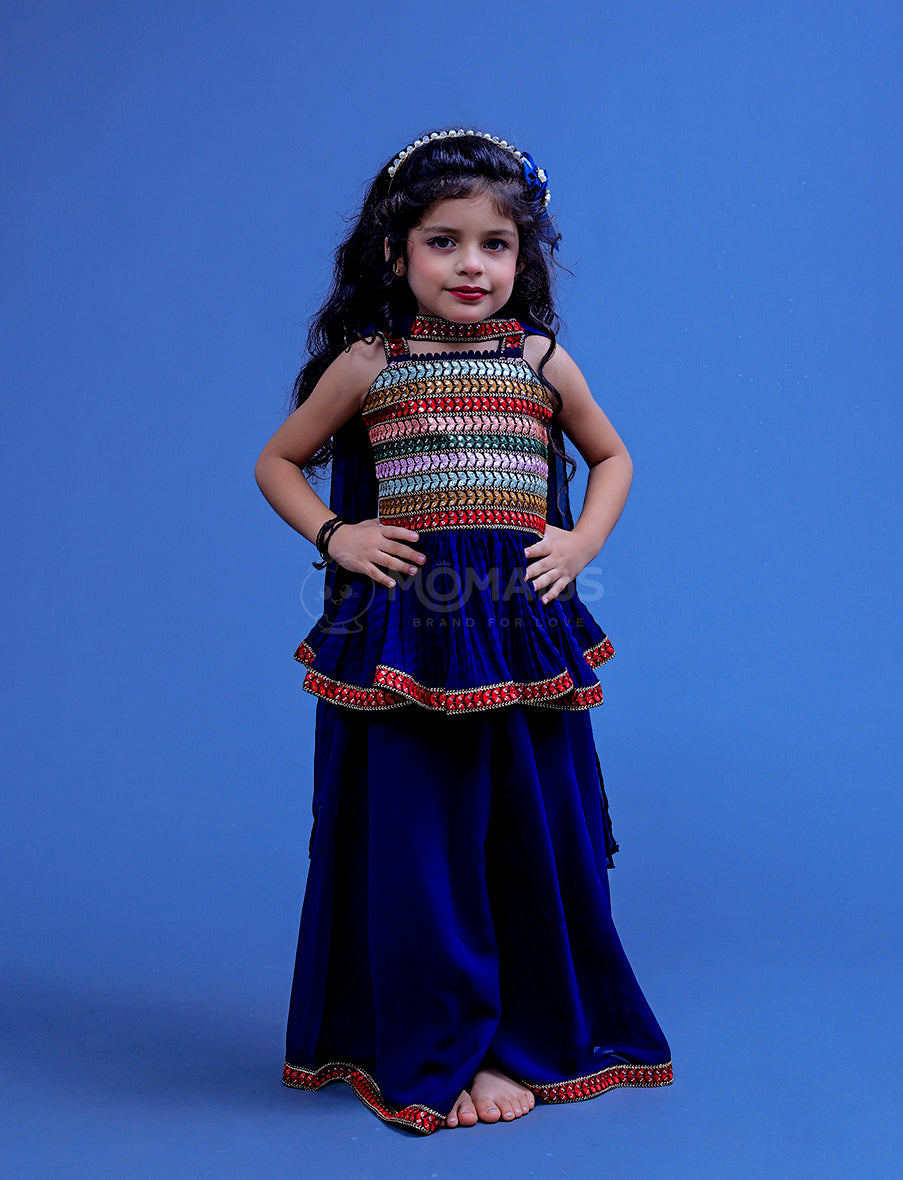 Navy Blue Plazo Set For Girl
 Main image
