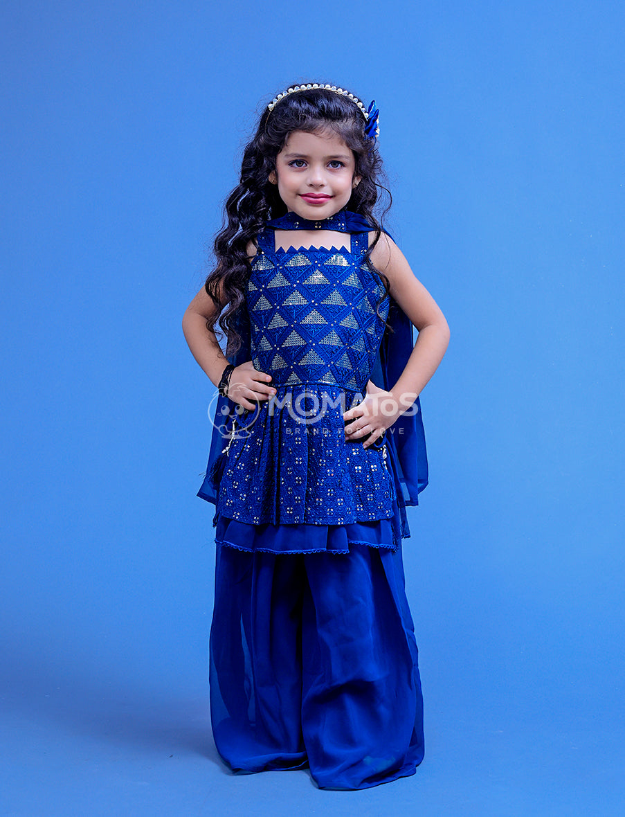 Navy Blue Plazo Set For Girl Main image
