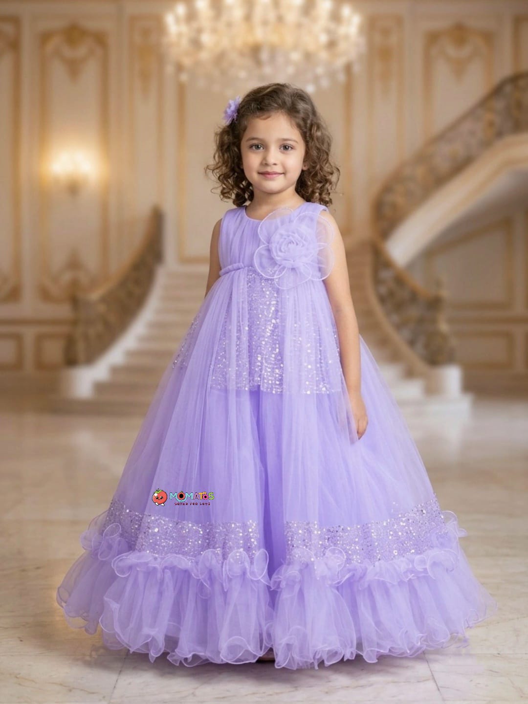 Lavender Purple Sequin Detailed Flared Ball Gown Main image