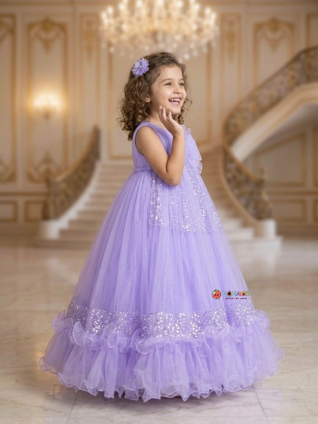 Lavender Purple Sequin Detailed Flared Ball Gown Secondary image