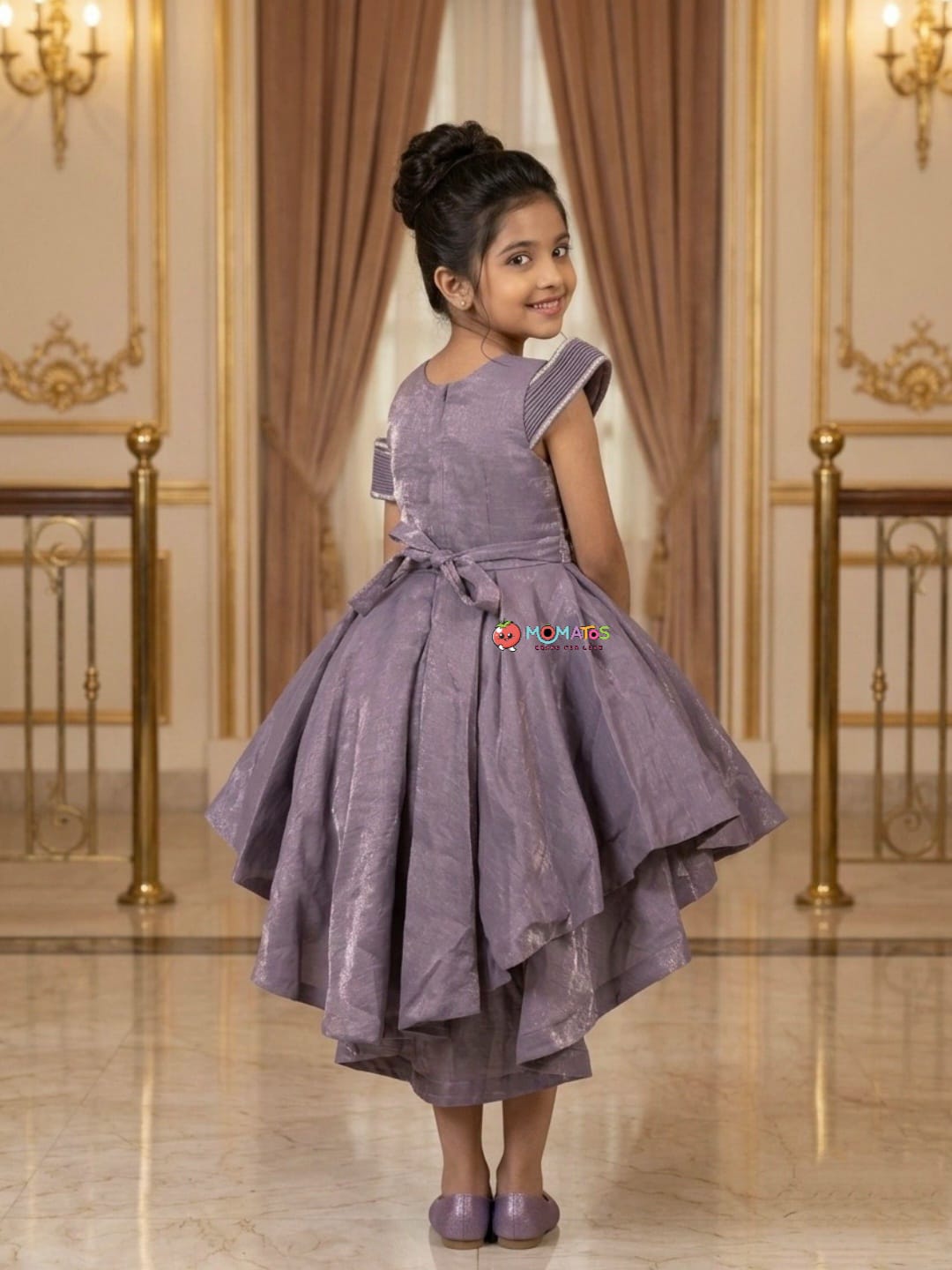 Purple Shimmer 3D Floral High-Low Party Frock