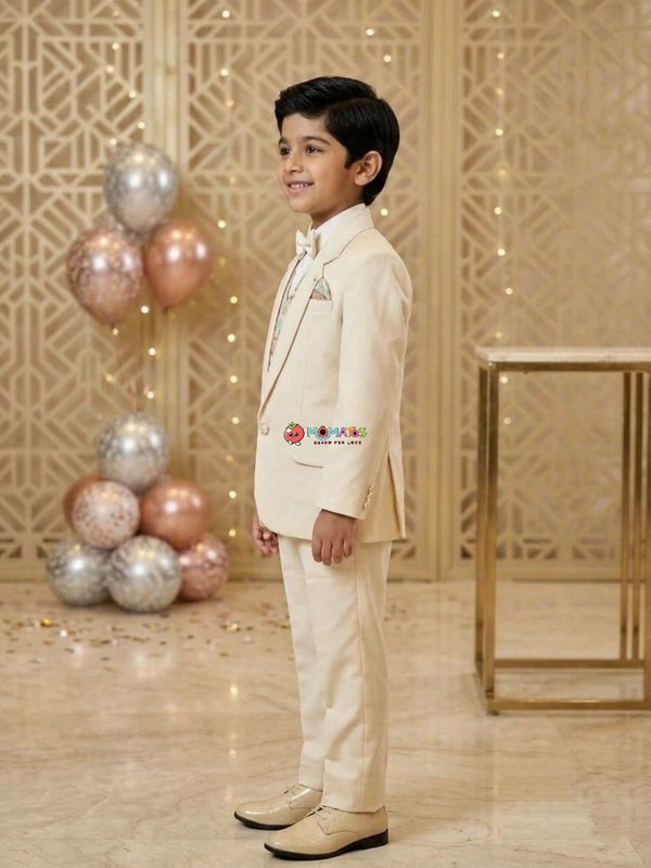 Cream 4-Piece Tuxedo Suit with Sequinned Waistcoat