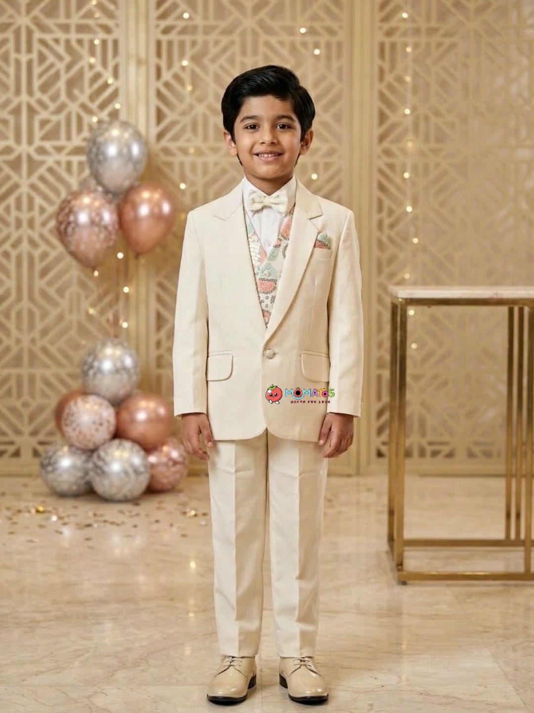 Cream 4-Piece Tuxedo Suit with Sequinned Waistcoat Main image
