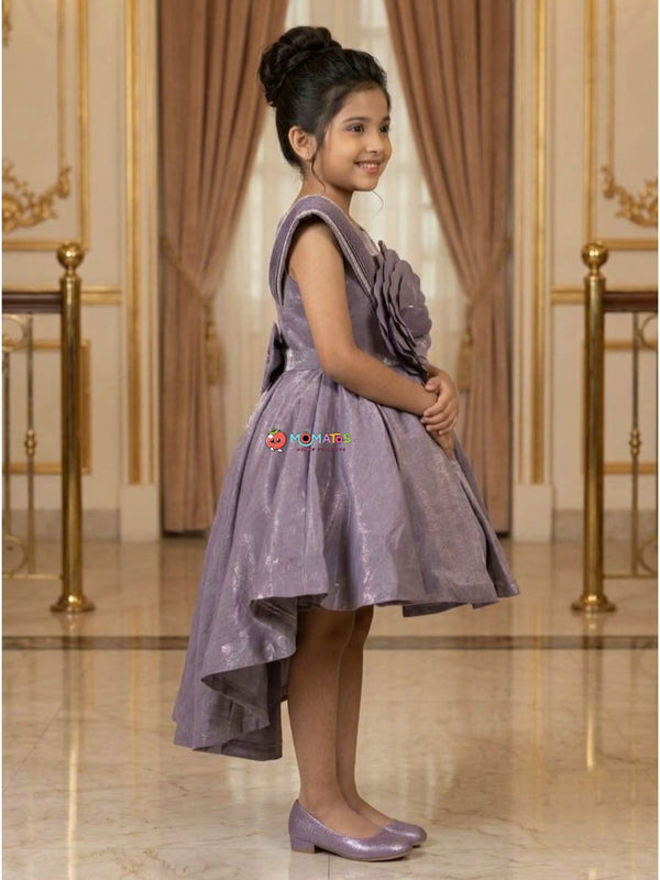 Purple Shimmer 3D Floral High-Low Party Frock