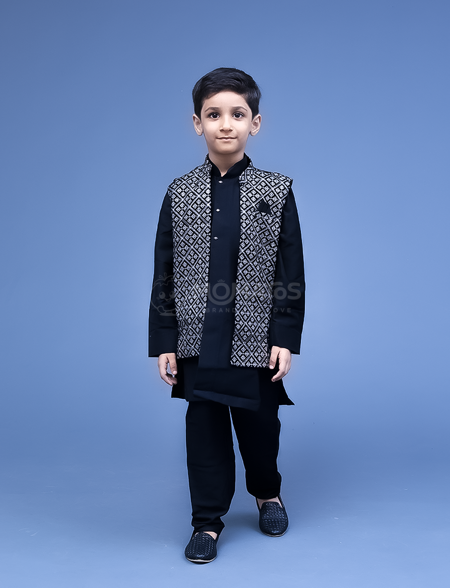 Black 3pc Kurta Pyjama
 Main image
