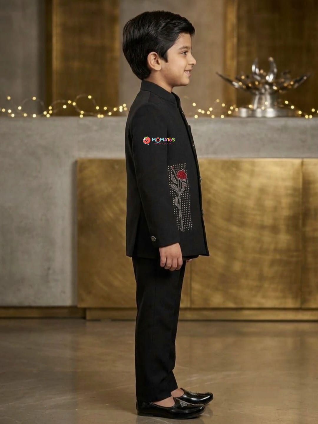 Royal Black Floral Stone-Embellished Jodhpuri Suit Set Secondary image