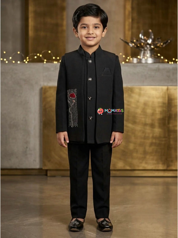Royal Black Floral Stone-Embellished Jodhpuri Suit Set