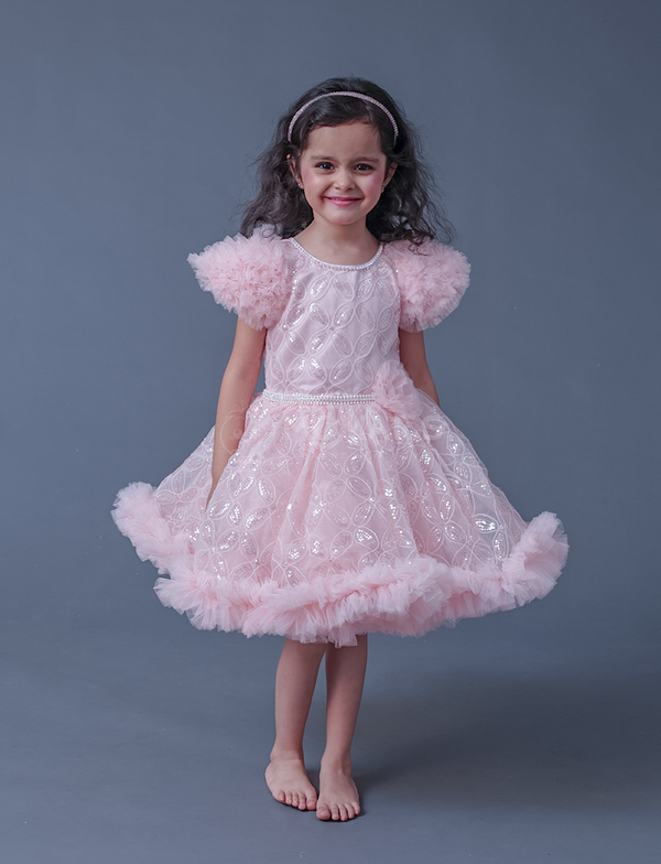 pink frock, party wear frock