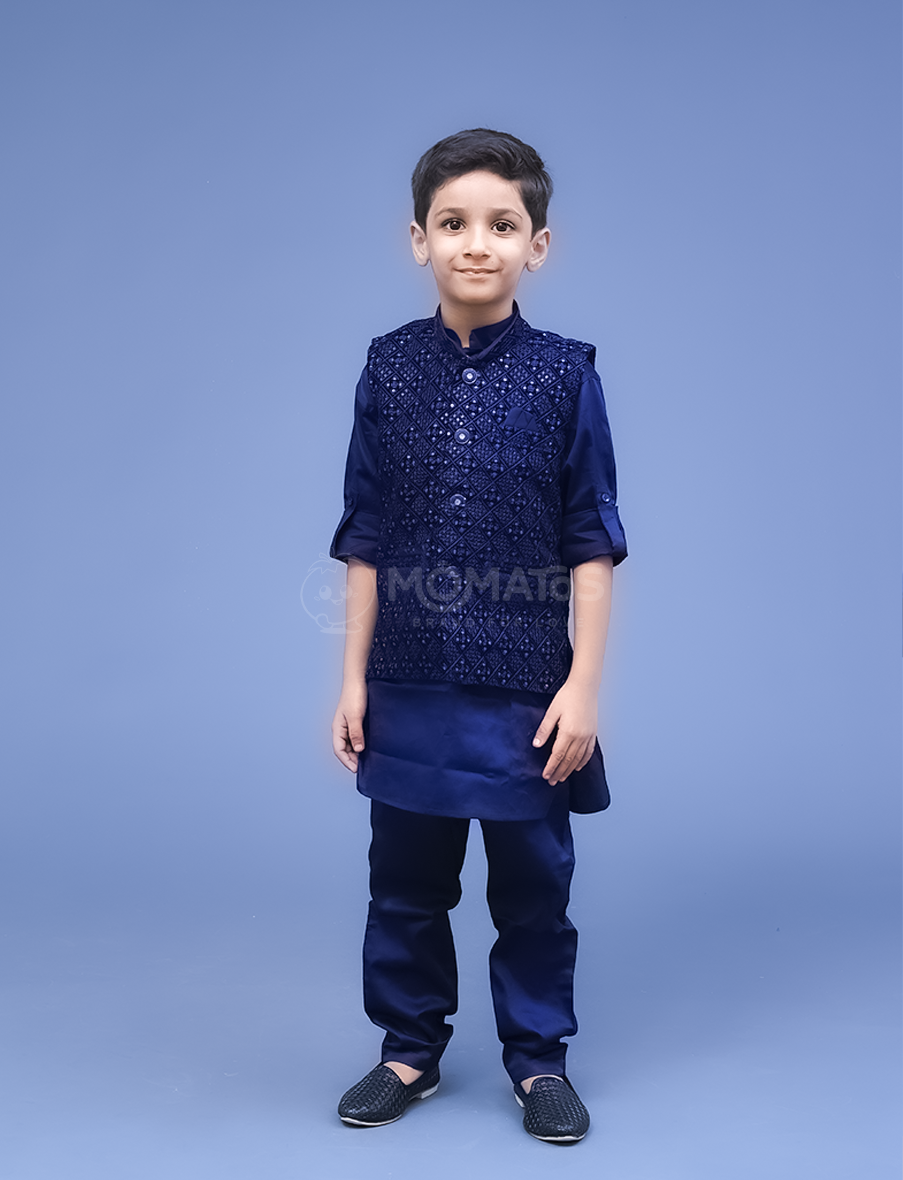 Navy blue kurta pyjama Main image