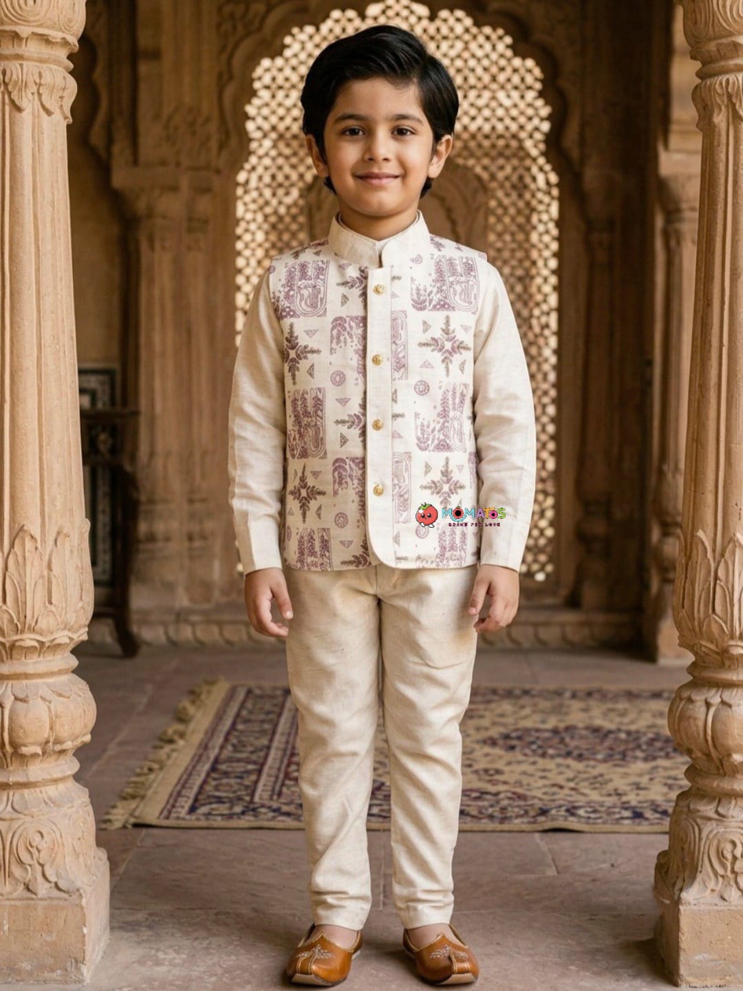 Fawn Geometric Printed & Embroidered 3-Piece Party Wear Set Main image