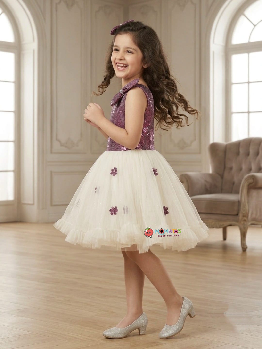 Magenta White Flared Frock