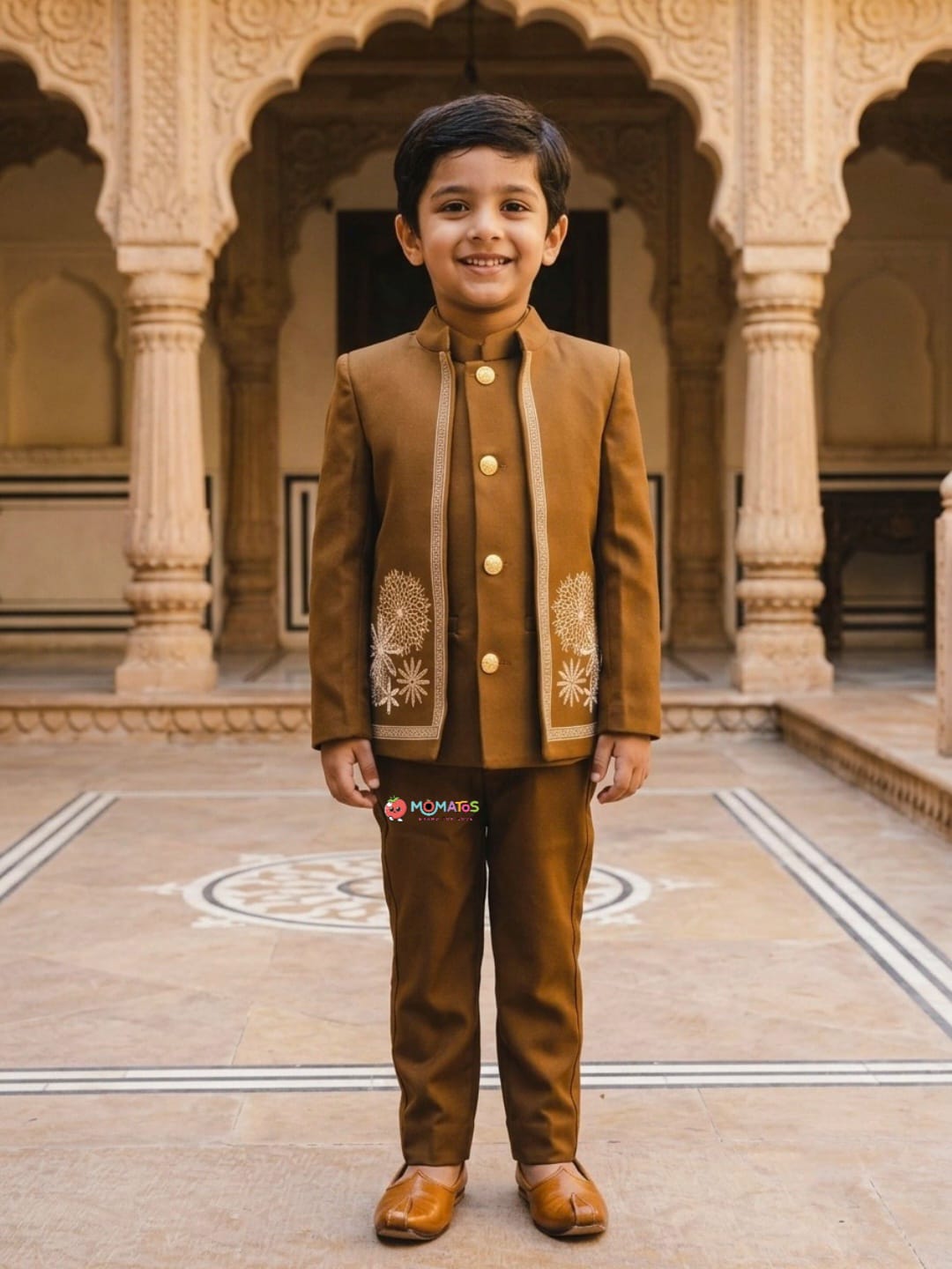 Coffee Brown Floral Embroidered Open-Jacket Jodhpuri Suit Main image