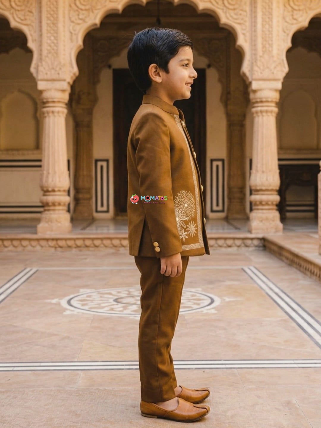 Coffee Brown Floral Embroidered Open-Jacket Jodhpuri Suit Secondary image