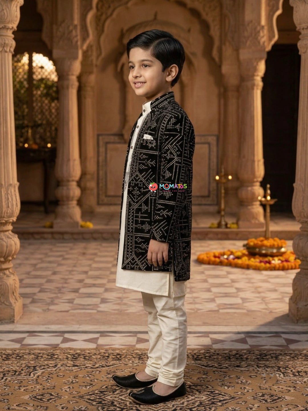  Midnight Black Geometric Embroidered Sherwani Set Secondary image