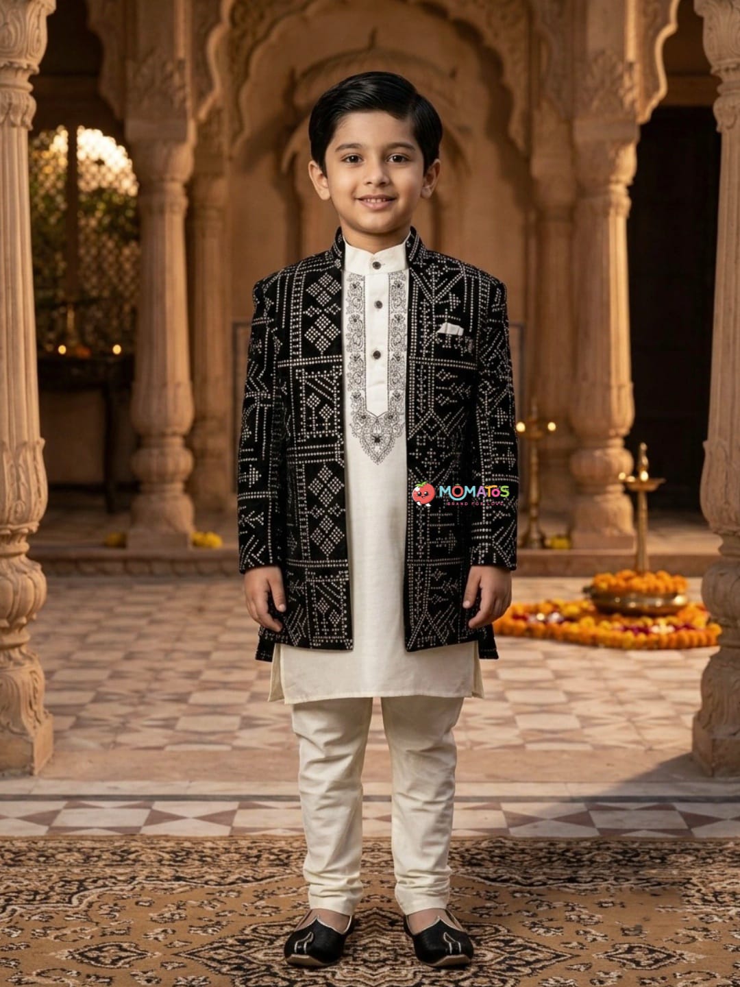  Midnight Black Geometric Embroidered Sherwani Set Main image