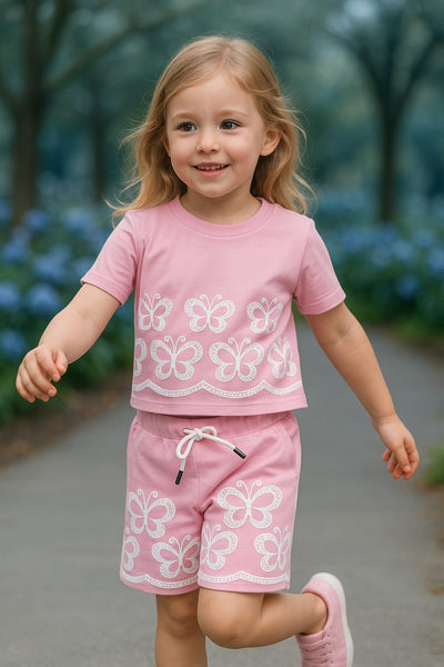 Charm Pink Butterfly printed Co-ord set