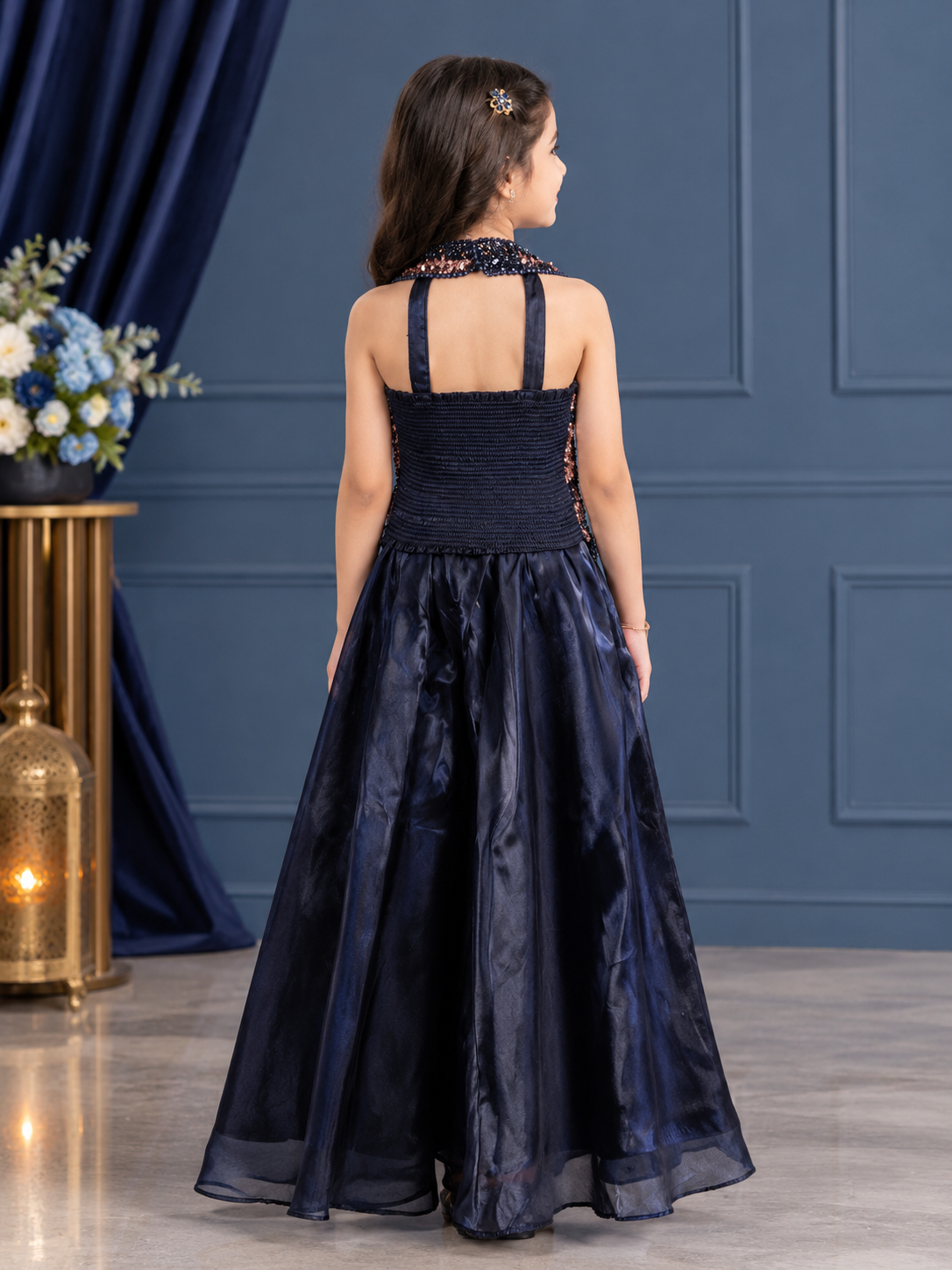 Glamorous Sequin Halter Top & Wide-Leg Flared Palazzo Set