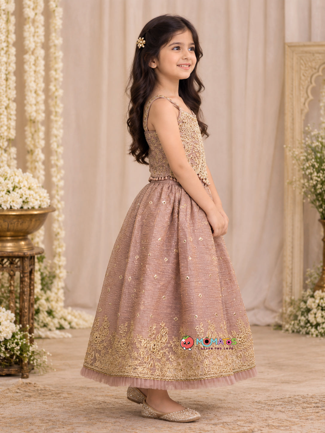 Royal Onion Gold Mirror-Embellished Strapped Lehenga Choli Set Secondary image