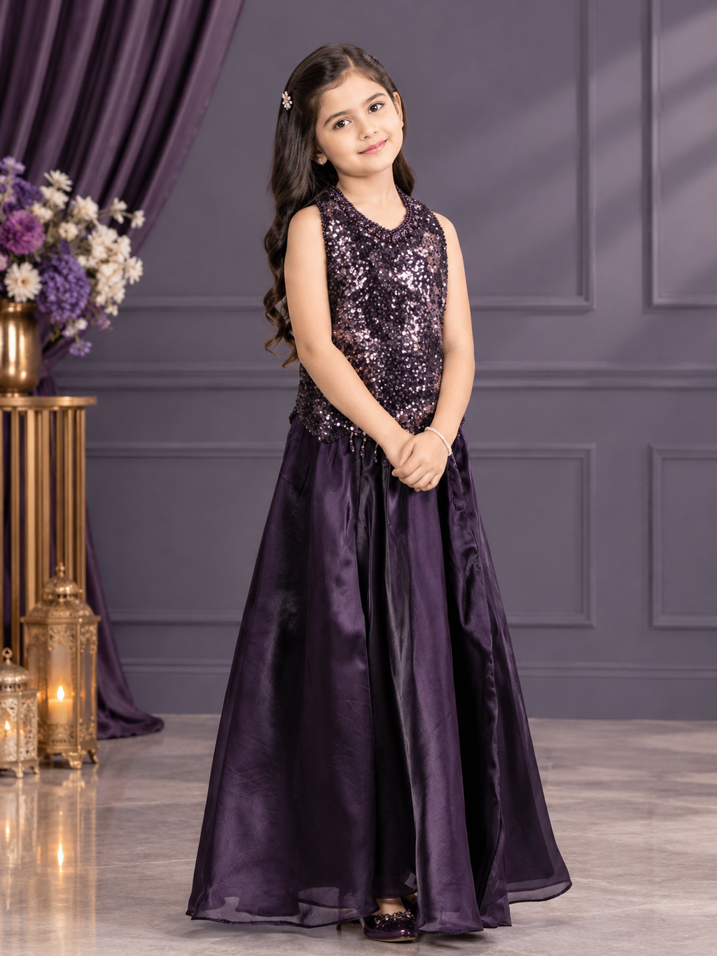 Glamorous Sequin Halter Top & Wide-Leg Flared Palazzo Set