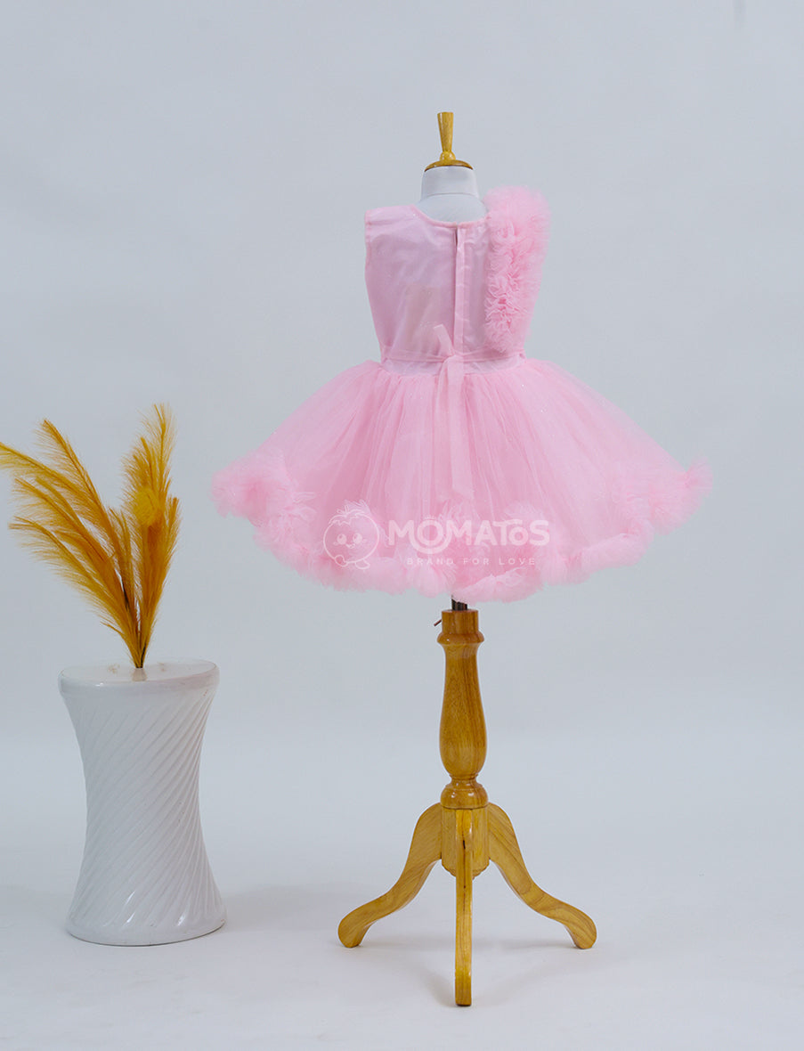 A Sparkling Pink Frock with Floral Detailing