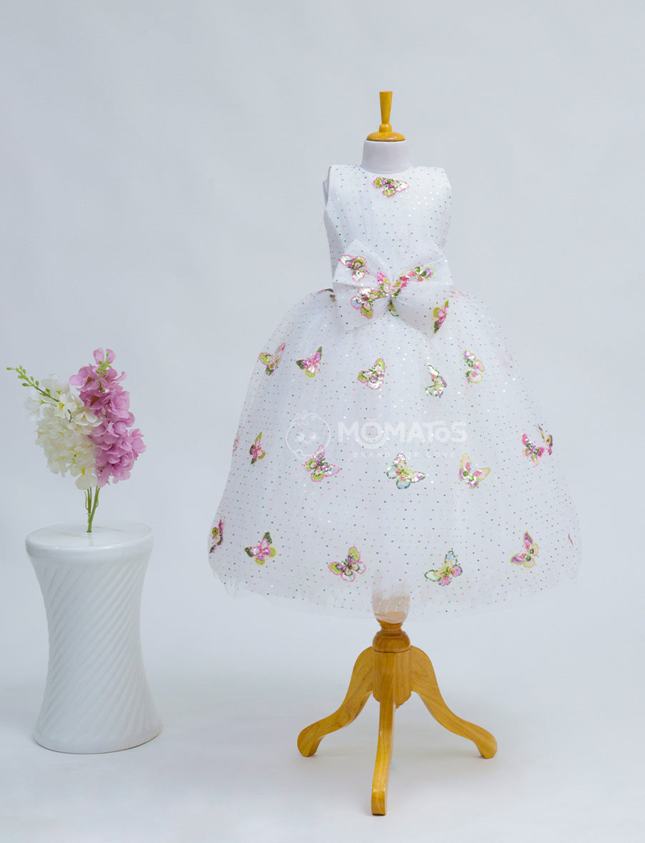 Glittery White Party Wear with Bow Accent Main image