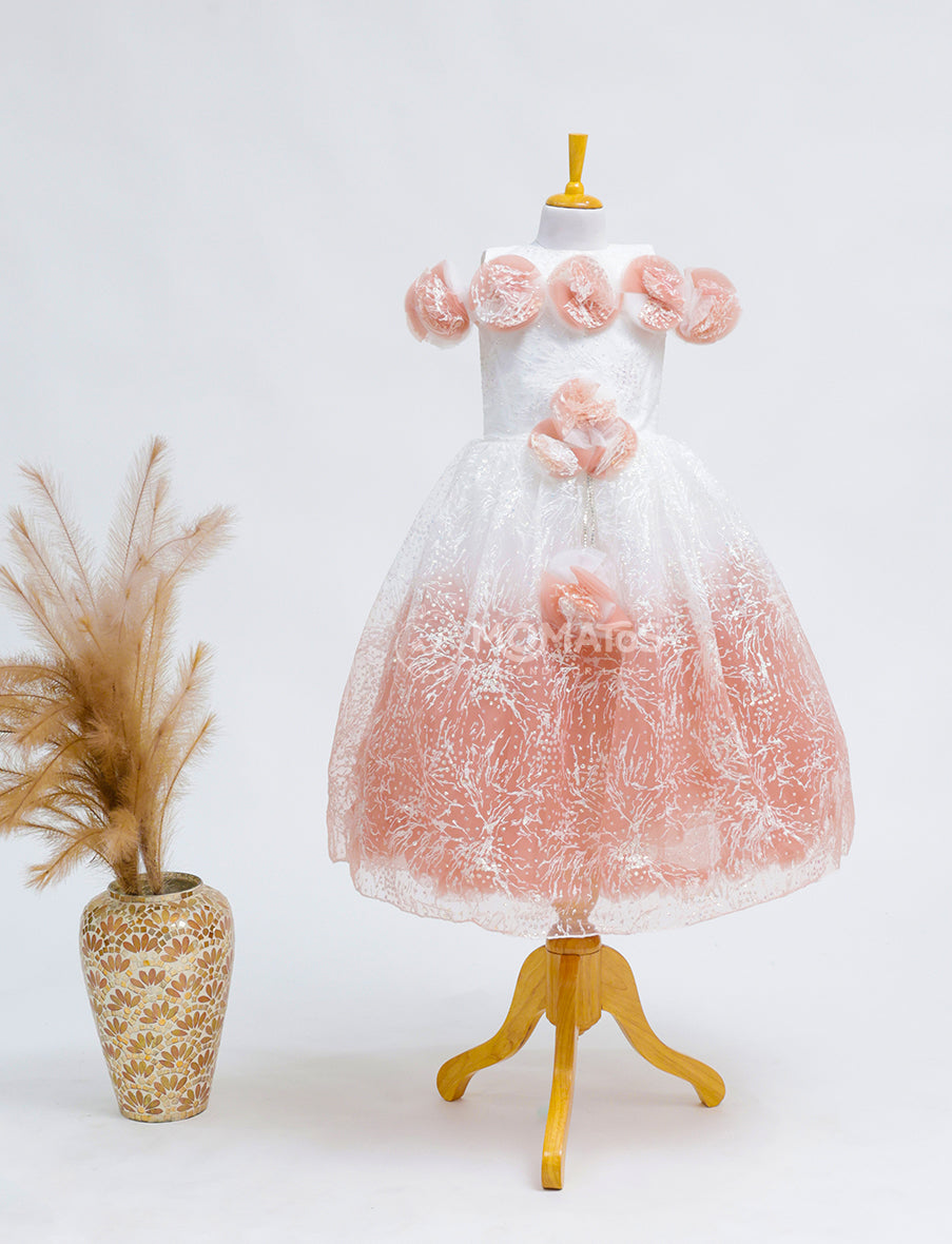 Elegant Peach Floral Kids Frock Main image