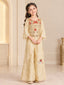 Fawn Mirror & Red Embroidered Bell Sleeve Kurti & Palazzo Set
