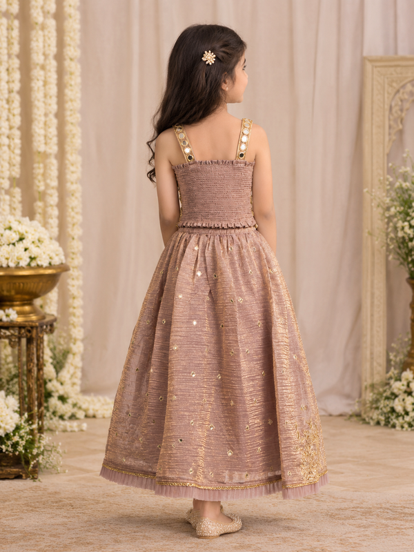Royal Onion Gold Mirror-Embellished Strapped Lehenga Choli Set