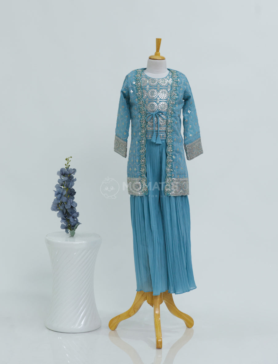 Elegant Ethnic Sky Blue Plazo Set for Girls Main image