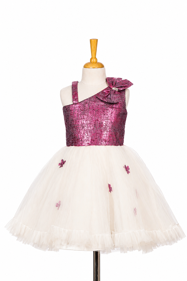 Magenta White Flared Frock