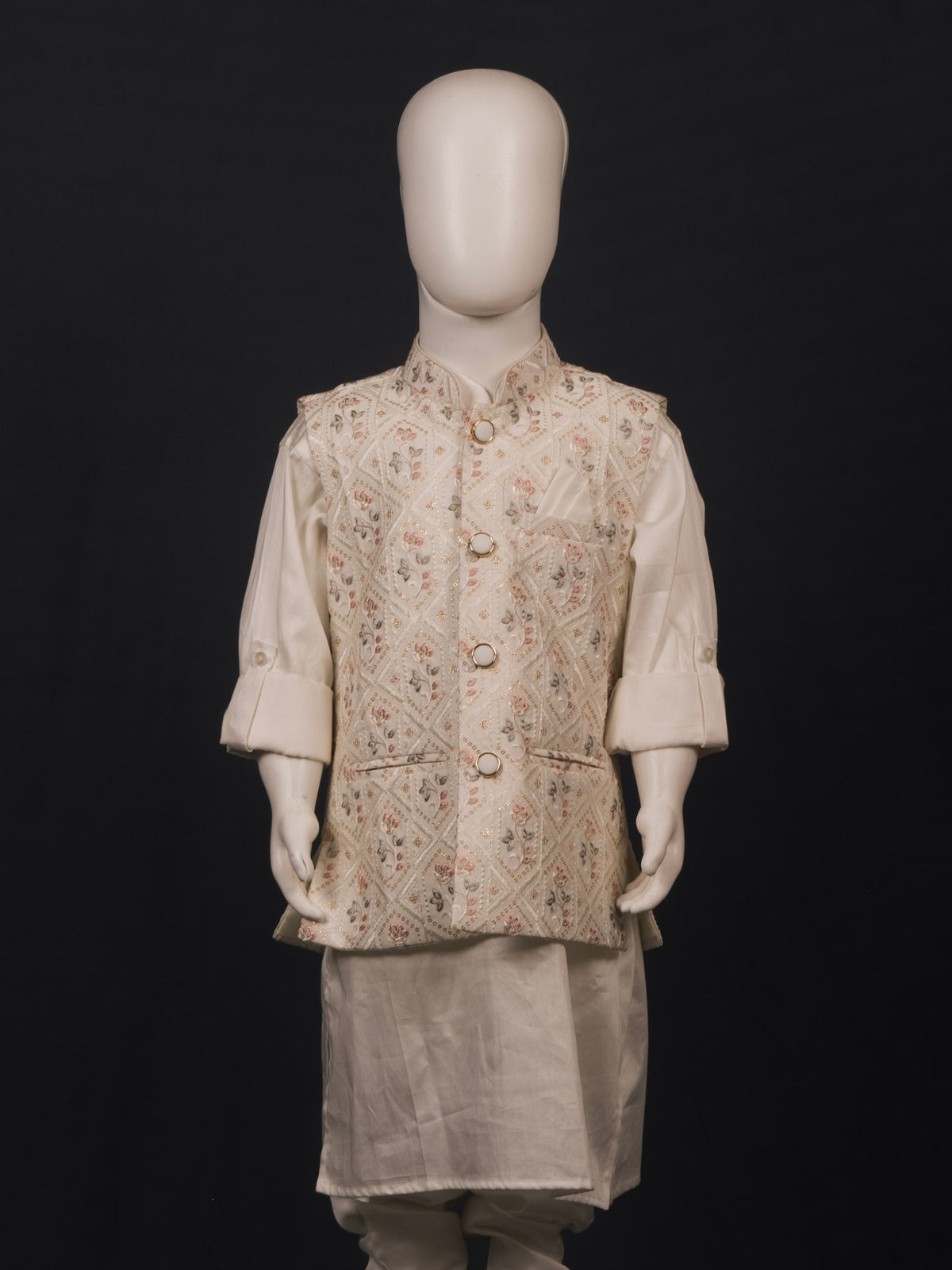 Cream Pastel Jaal Embroidered Ethnic Set Main image
