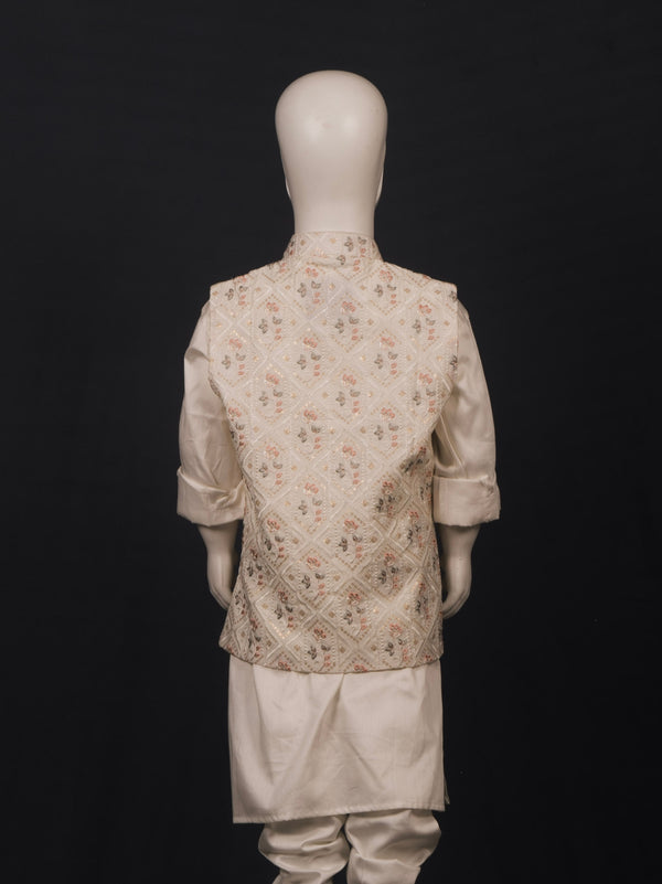 Cream Pastel Jaal Embroidered Ethnic Set
