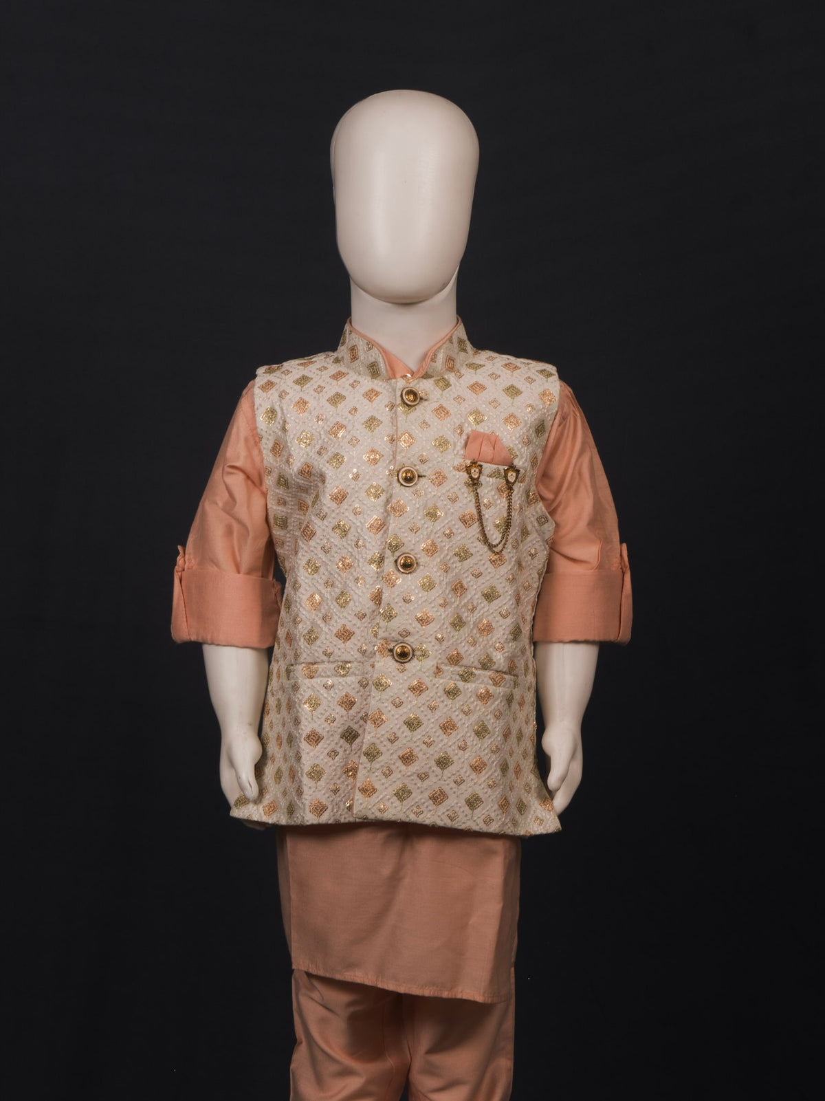 Peach Geometrical Embroidered Kurta Pyjama