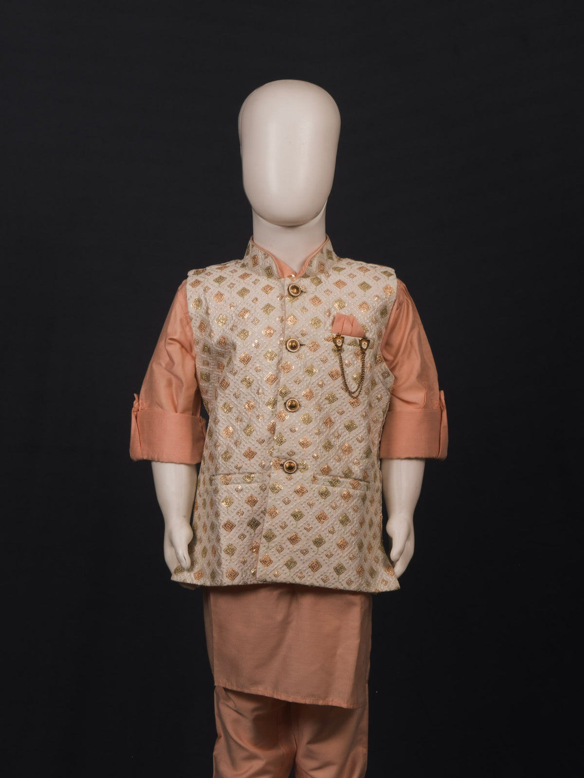 Peach Geometrical Embroidered Kurta Pyjama