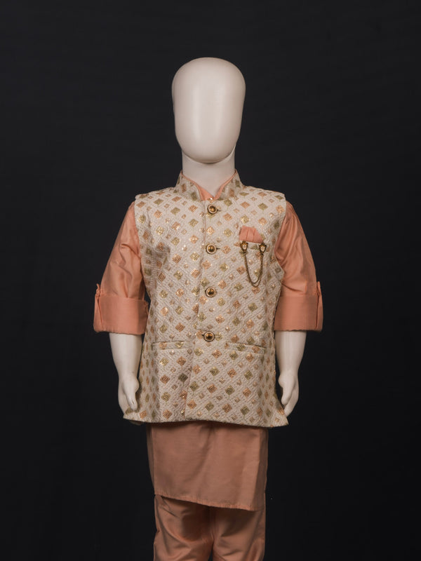Peach Geometrical Embroidered Kurta Pyjama