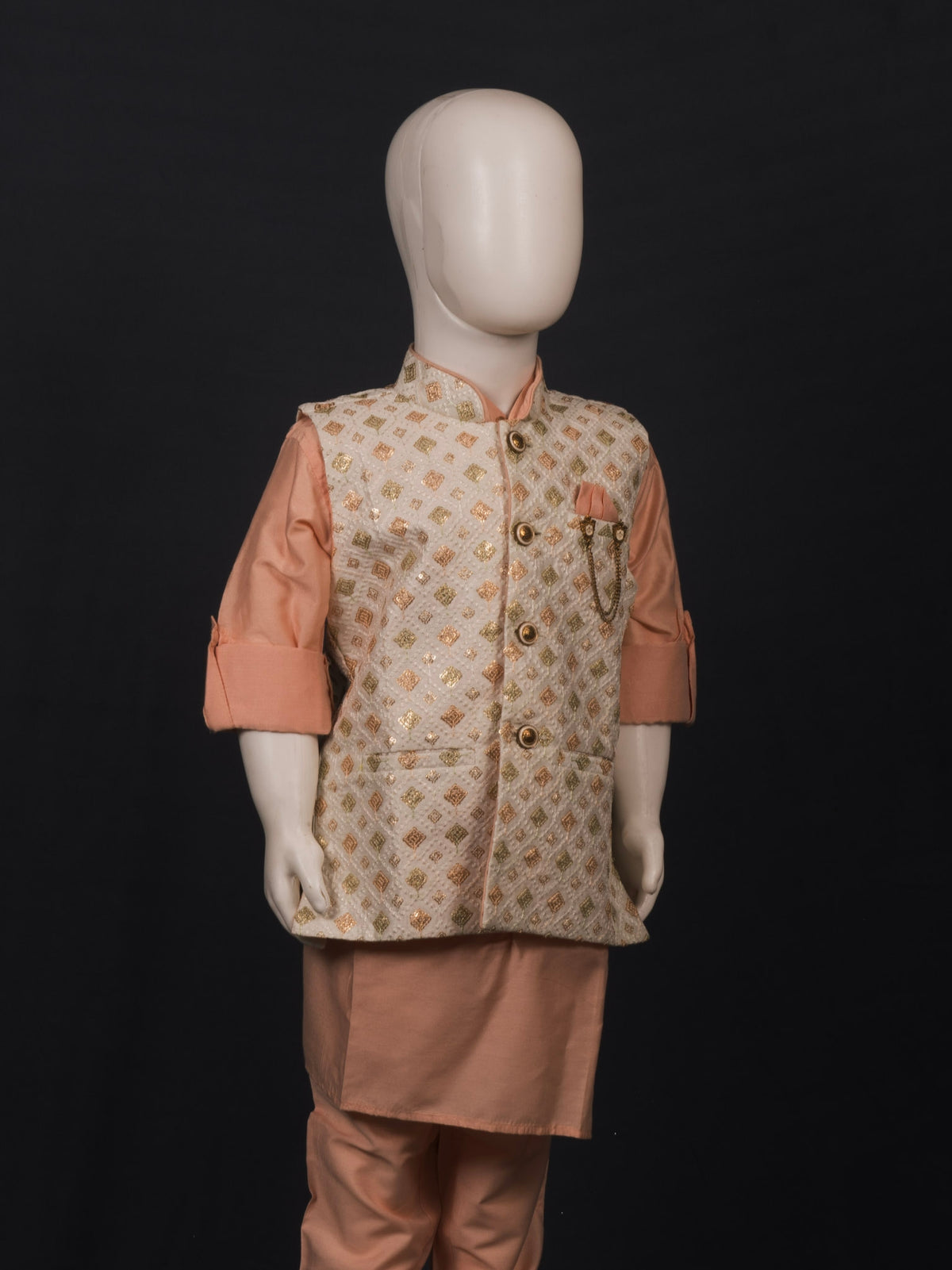 Peach Geometrical Embroidered Kurta Pyjama
