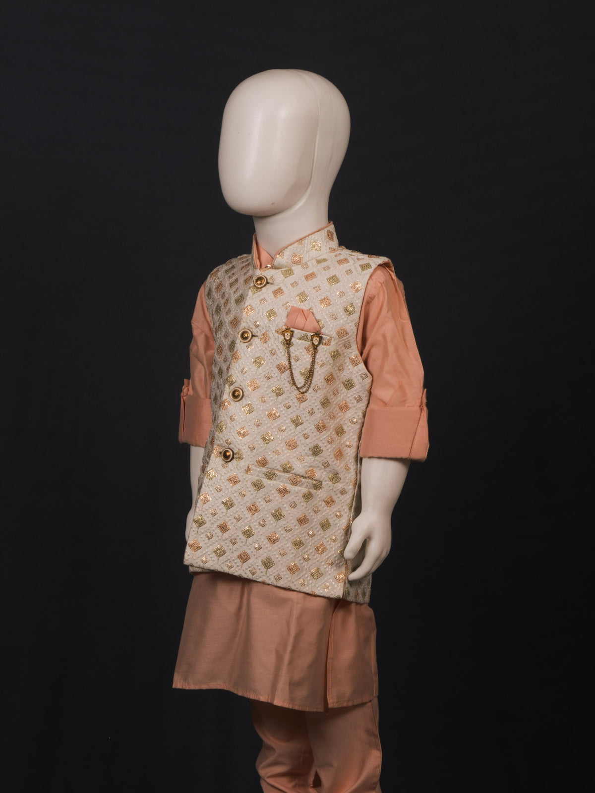 Peach Geometrical Embroidered Kurta Pyjama
