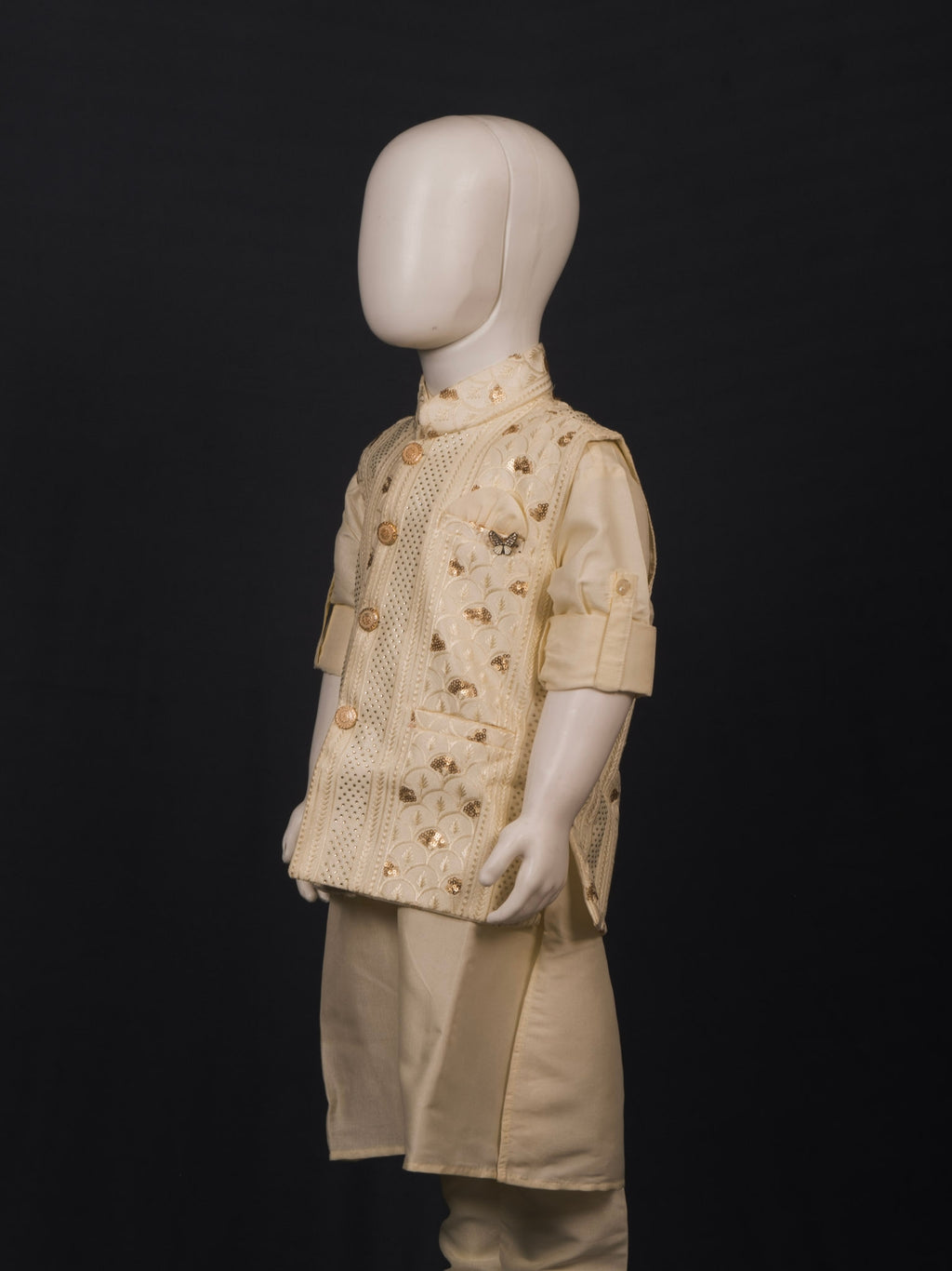 Cream Royal Gota-Stripe Kurta Set