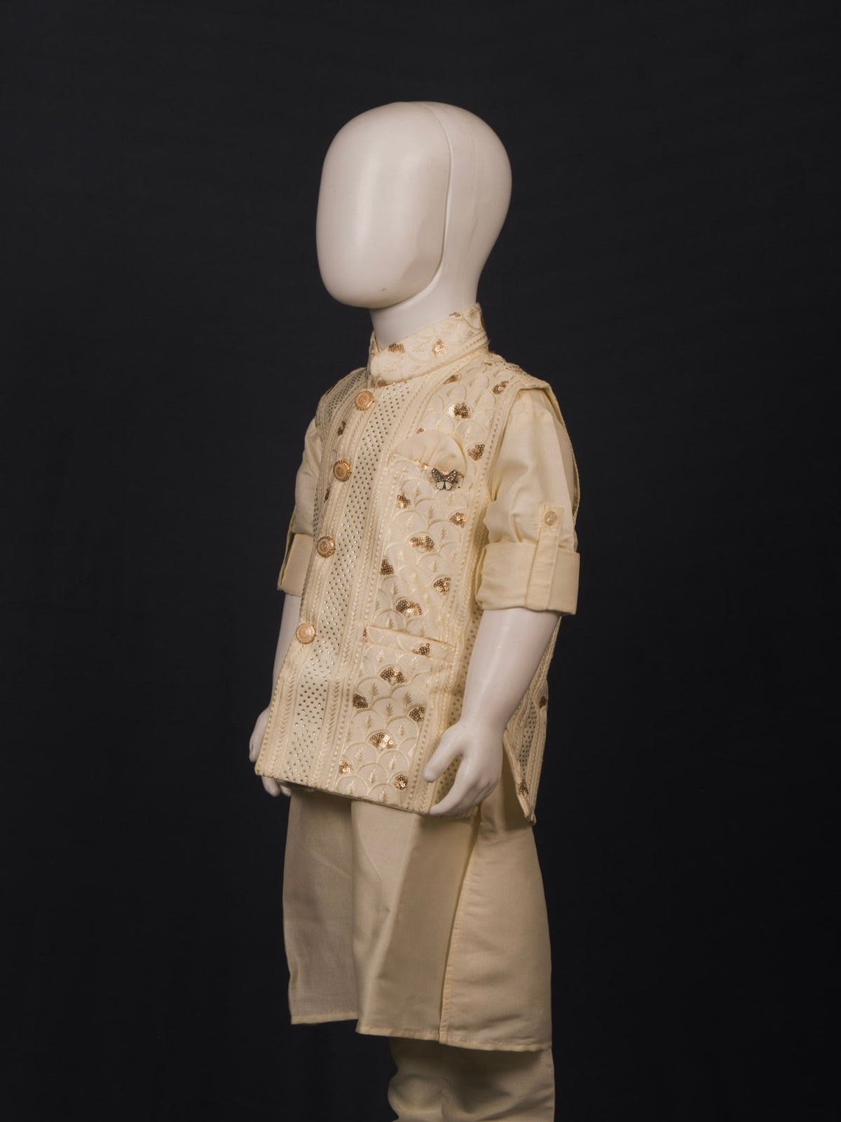Cream Royal Gota-Stripe Kurta Set