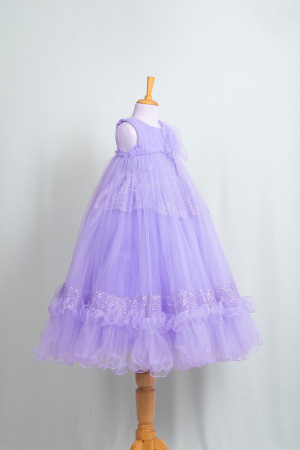 Lavender Purple Sequin Detailed Flared Ball Gown